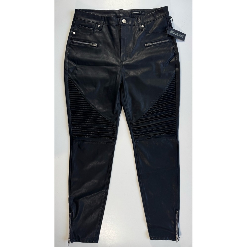 NEW BlankNYC Womens 31 Daddy Soda Faux Leather Pants Zip Ankle Skinny Moto Black
